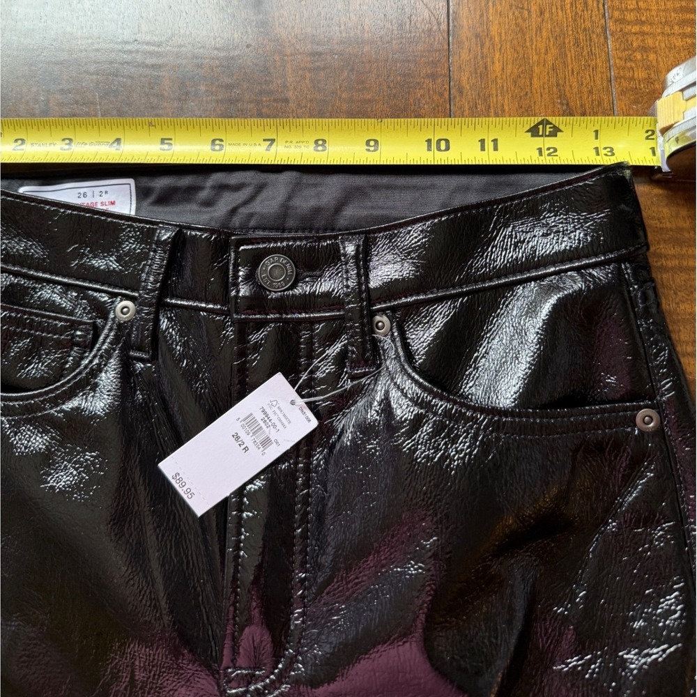 Gap Vintage Slim High Rise Patent Faux Leather Pants Black 26/2R NEW - Picture 2 of 10
